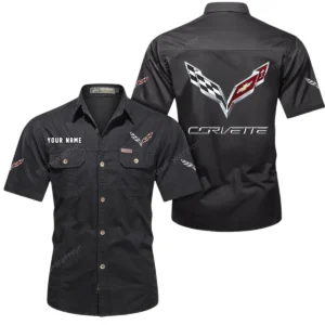 Corvette C7 Short Sleeved Shirt, All Over Print Button Shirt CAR444052625779 - Black