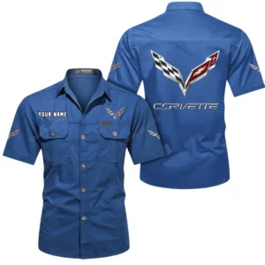 Corvette C7 Short Sleeved Shirt, All Over Print Button Shirt CAR444052625779 - Cowboy Blue