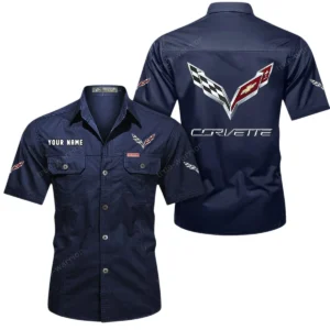 Corvette C7 Short Sleeved Shirt, All Over Print Button Shirt CAR444052625779 - Dark Blue