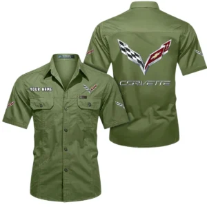 Corvette C7 Short Sleeved Shirt, All Over Print Button Shirt CAR444052625779 - Fruit Green