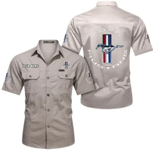 Ford Mustang Short Sleeved Shirt, All Over Print Button Shirt CAR444052625781 - Beige