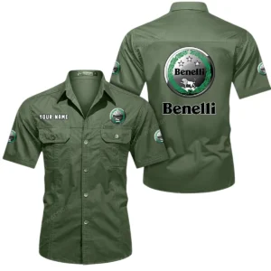 Benelli Motorcycles Short Sleeved Shirt, All Over Print Button Shirt CAR444052625782 - Army Green