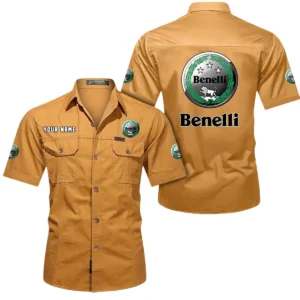 Benelli Motorcycles Short Sleeved Shirt, All Over Print Button Shirt CAR444052625782 - Turmeric