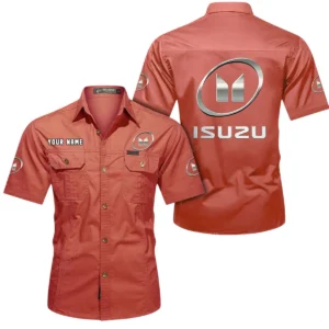 Isuzu Short Sleeved Shirt, All Over Print Button Shirt CAR444052625790 - Red