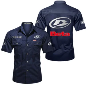 Beta Motorcycles Short Sleeved Shirt, All Over Print Button Shirt CAR444052625791 - Dark Blue
