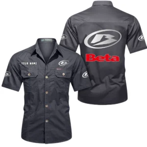Beta Motorcycles Short Sleeved Shirt, All Over Print Button Shirt CAR444052625791 - Gray