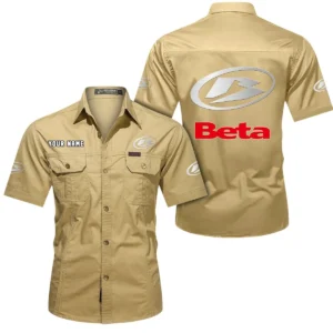 Beta Motorcycles Short Sleeved Shirt, All Over Print Button Shirt CAR444052625791 - Khaki