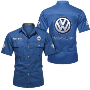 Volkswagen Short Sleeved Shirt, All Over Print Button Shirt CAR444052625792 - Cowboy Blue