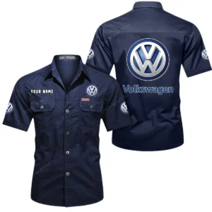 Volkswagen Short Sleeved Shirt, All Over Print Button Shirt CAR444052625792 - Dark Blue