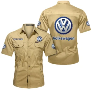 Volkswagen Short Sleeved Shirt, All Over Print Button Shirt CAR444052625792 - Khaki
