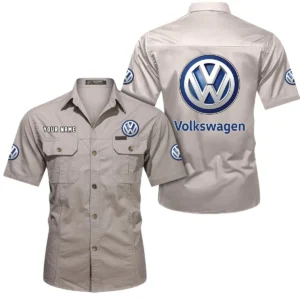 Volkswagen Short Sleeved Shirt, All Over Print Button Shirt CAR444052625792 - Beige