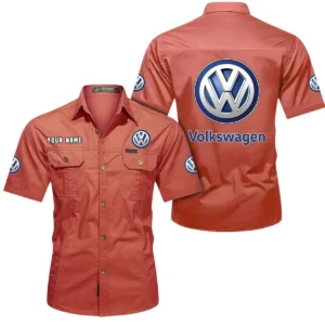 Volkswagen Short Sleeved Shirt, All Over Print Button Shirt CAR444052625792 - Red
