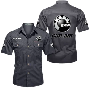 BRP Can am Short Sleeved Shirt, All Over Print Button Shirt CAR444052625793 - Gray