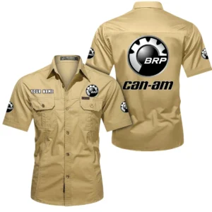 BRP Can am Short Sleeved Shirt, All Over Print Button Shirt CAR444052625793 - Khaki