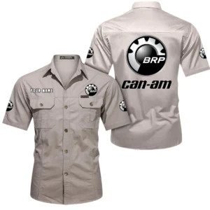 BRP Can am Short Sleeved Shirt, All Over Print Button Shirt CAR444052625793 - Beige