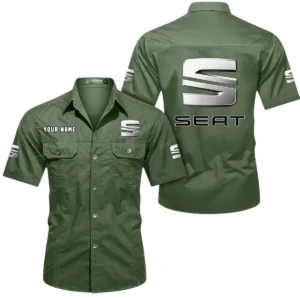 Seat Short Sleeved Shirt, All Over Print Button Shirt CAR444052625794 - Army Green