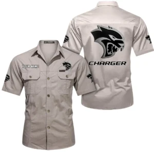 Dodge Charger Short Sleeved Shirt, All Over Print Button Shirt CAR444052625796 - Beige