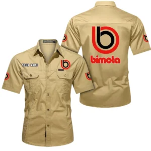 Bimota Motorcycles Short Sleeved Shirt, All Over Print Button Shirt CAR444052625799 - Khaki