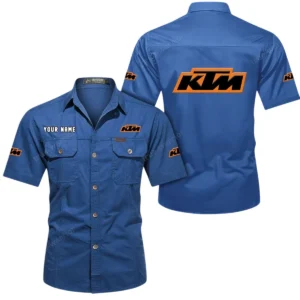 KTM Racing Short Sleeved Shirt, All Over Print Button Shirt CAR444052625801 - Cowboy Blue
