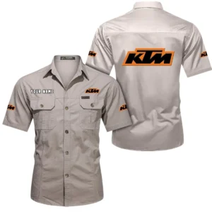 KTM Racing Short Sleeved Shirt, All Over Print Button Shirt CAR444052625801 - Beige