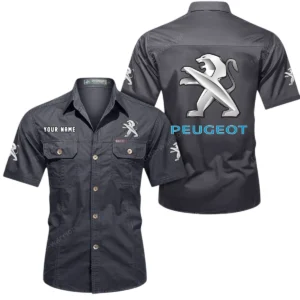 Peugeot Short Sleeved Shirt, All Over Print Button Shirt CAR444052625802 - Gray