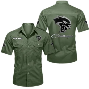 Dodge Challenger Short Sleeved Shirt, All Over Print Button Shirt CAR444052625803 - Army Green