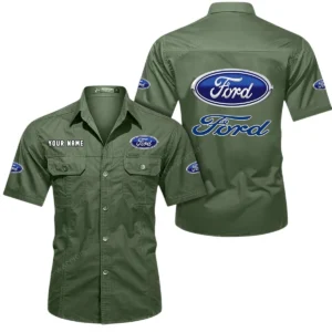 Ford Short Sleeved Shirt, All Over Print Button Shirt CAR444052625805 - Army Green
