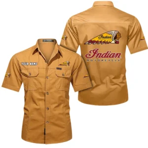 Indian Motorcycle Short Sleeved Shirt, All Over Print Button Shirt CAR444052625806 - Turmeric