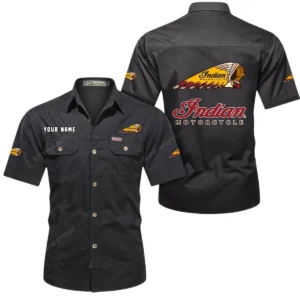 Indian Motorcycle Short Sleeved Shirt, All Over Print Button Shirt CAR444052625806 - Black