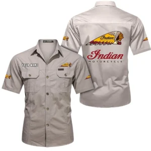 Indian Motorcycle Short Sleeved Shirt, All Over Print Button Shirt CAR444052625806 - Beige