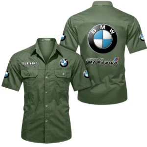 BMW Motorsport Short Sleeved Shirt, All Over Print Button Shirt CAR444052625807 - Army Green