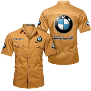 BMW Motorsport Short Sleeved Shirt, All Over Print Button Shirt CAR444052625807 - Turmeric