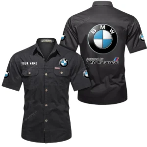 BMW Motorsport Short Sleeved Shirt, All Over Print Button Shirt CAR444052625807 - Black