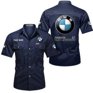 BMW Motorsport Short Sleeved Shirt, All Over Print Button Shirt CAR444052625807 - Dark Blue