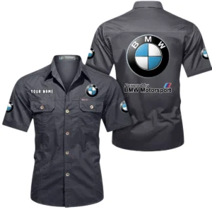 BMW Motorsport Short Sleeved Shirt, All Over Print Button Shirt CAR444052625807 - Gray
