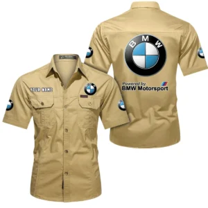 BMW Motorsport Short Sleeved Shirt, All Over Print Button Shirt CAR444052625807 - Khaki