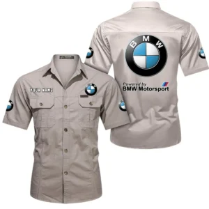 BMW Motorsport Short Sleeved Shirt, All Over Print Button Shirt CAR444052625807 - Beige