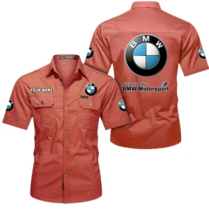 BMW Motorsport Short Sleeved Shirt, All Over Print Button Shirt CAR444052625807 - Red