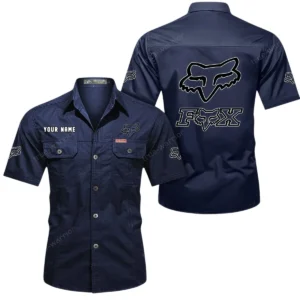 Fox Racing Short Sleeved Shirt, All Over Print Button Shirt CAR444052625808 - Dark Blue