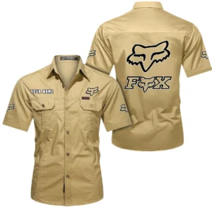 Fox Racing Short Sleeved Shirt, All Over Print Button Shirt CAR444052625808 - Khaki