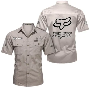 Fox Racing Short Sleeved Shirt, All Over Print Button Shirt CAR444052625808 - Beige