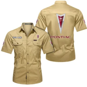 Pontiac Short Sleeved Shirt, All Over Print Button Shirt CAR444052625809 - Khaki