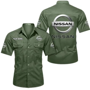 Nissan Short Sleeved Shirt, All Over Print Button Shirt CAR444052625810 - Army Green