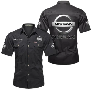 Nissan Short Sleeved Shirt, All Over Print Button Shirt CAR444052625810 - Black