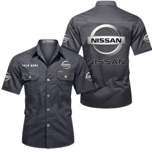 Nissan Short Sleeved Shirt, All Over Print Button Shirt CAR444052625810 - Gray