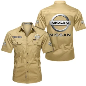 Nissan Short Sleeved Shirt, All Over Print Button Shirt CAR444052625810 - Khaki