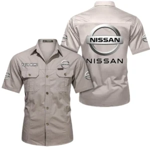 Nissan Short Sleeved Shirt, All Over Print Button Shirt CAR444052625810 - Beige