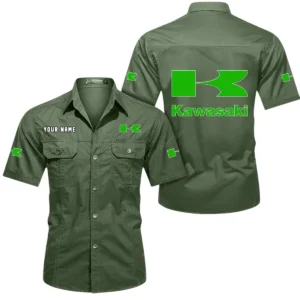 Kawasaki Short Sleeved Shirt, All Over Print Button Shirt CAR444052625812 - Army Green