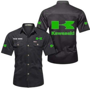 Kawasaki Short Sleeved Shirt, All Over Print Button Shirt CAR444052625812 - Black