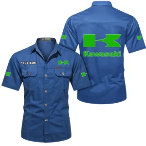 Kawasaki Short Sleeved Shirt, All Over Print Button Shirt CAR444052625812 - Cowboy Blue